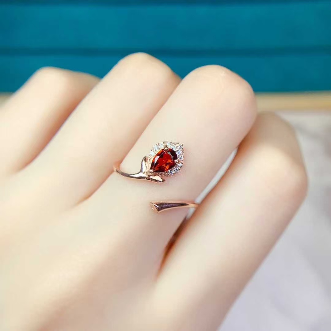 925 Silver designer ring genuine garnet silver ring 4mm*6mm 0.35ct natural garnet jewelry birthday gift for wife