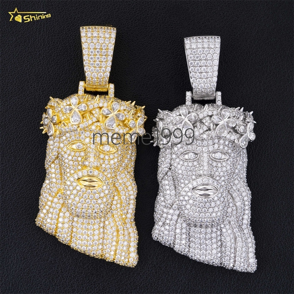 Hip Hop Jesus Head Gold Plated 925 Silver Moissanite Diamond Pave Fully Men Custom Iced Out Pendants