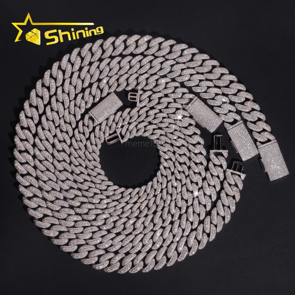 Promotion Price Pass Diamond Tester Hip Hop Necklace 13mm 15mm 16mm 18mm Three Rows 925 Silver VVS Moissanite Cuban Link Chain