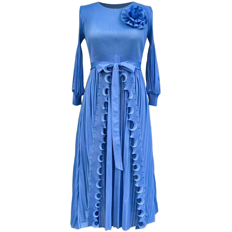 Women's Dresses Chic Floral Patterned Long Sleeve Gown with Decorative Fringe Accents 25205