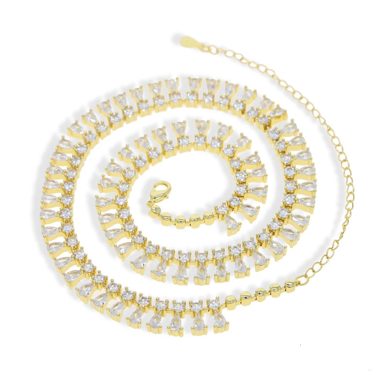 Iced Out Bling Tear Drop Necklace Silver Color Round Cubic Zirconia Cz Tennis Paved Link Chain Choker For Women Jewelry 250815