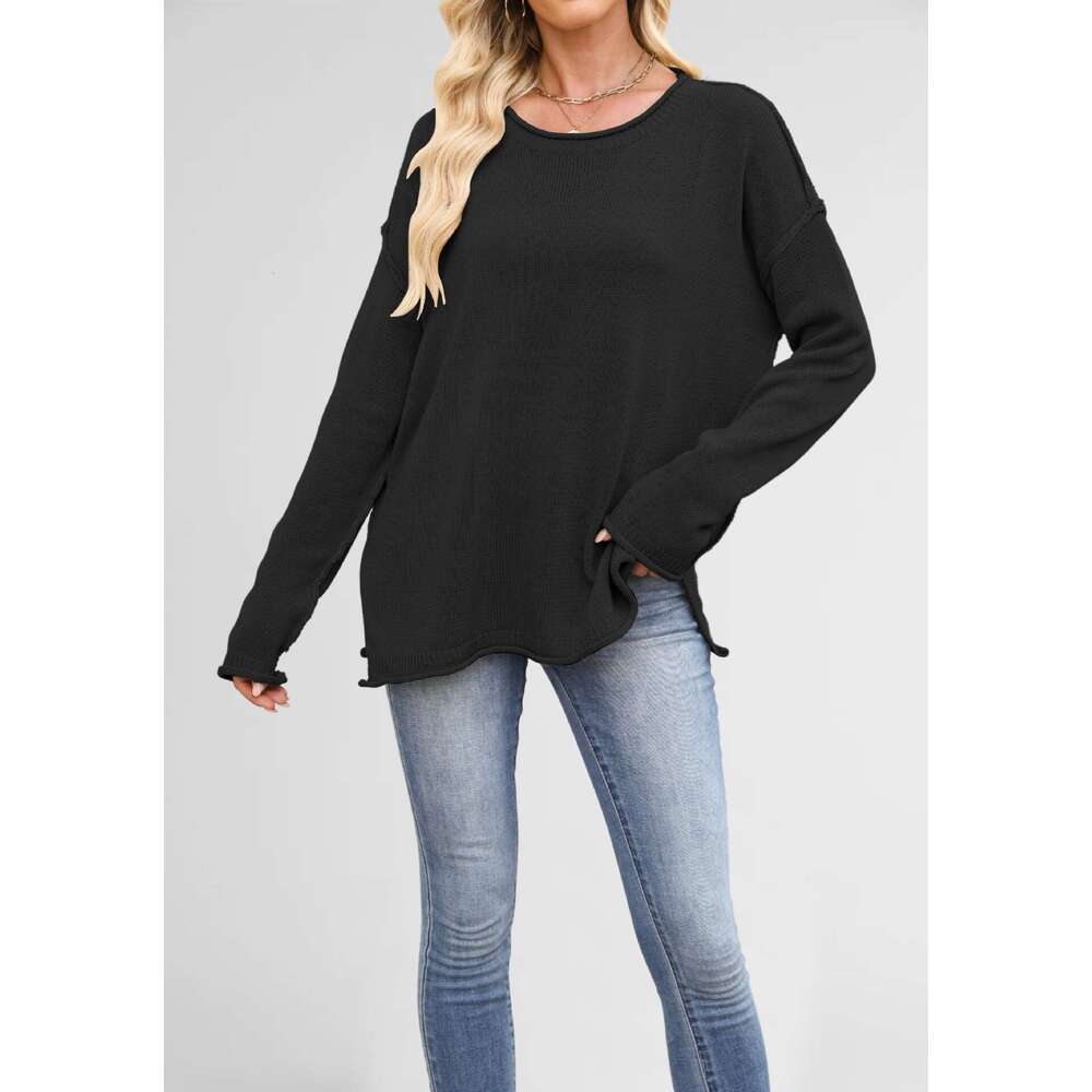 New Autumn Winter Women's Clothing Knitted Solid Color Round Neck Loose Versatile Basic Pullover Sweater B3