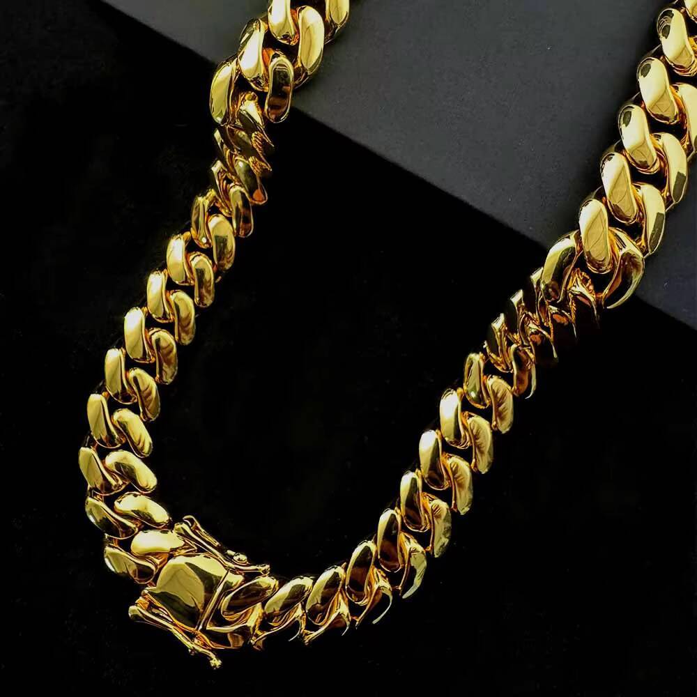 Promotion 12K Gold Plating Cuban Necklace 10mm Brass Hip Hop Plain Miami Cuban Link Chain