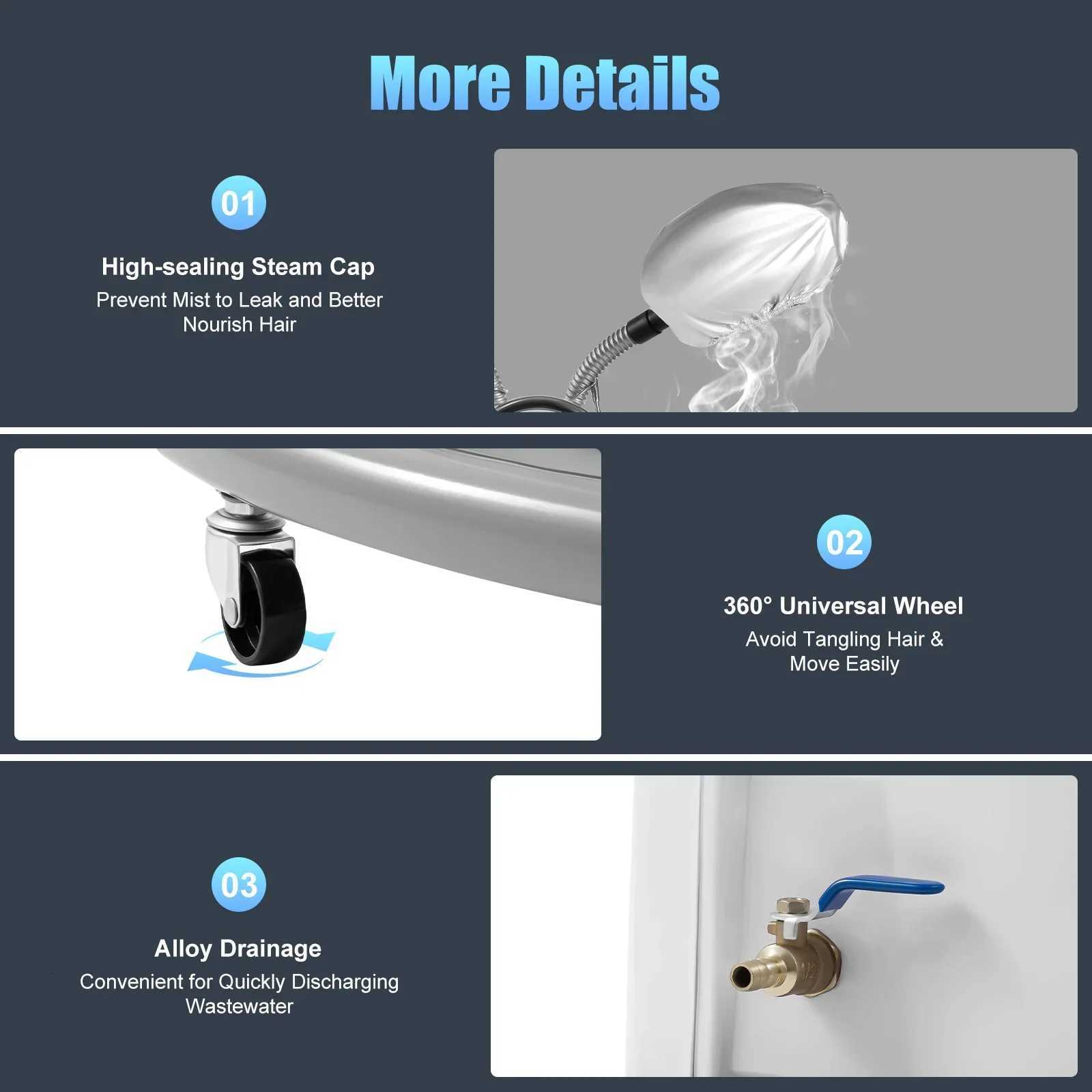 7in Professional Hair Steamer Freestanding Rotating Dryer with Wheels for Salon SPA Services Like Perming Dyeing Oil Treatments W250819