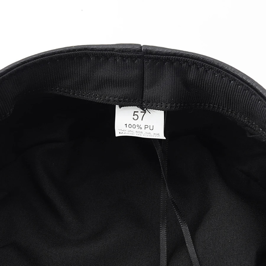 Womens Trendy Beret Black Pu Leather Flat Top Captain Military Caps Womens Accessories 250814