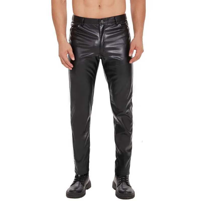 3XL Mens Faux Leather Pants Slim Fit Pocket Elastic Trousers Casual Streetwear Gothic Latex Pants Black Trousers Pantalones W250819