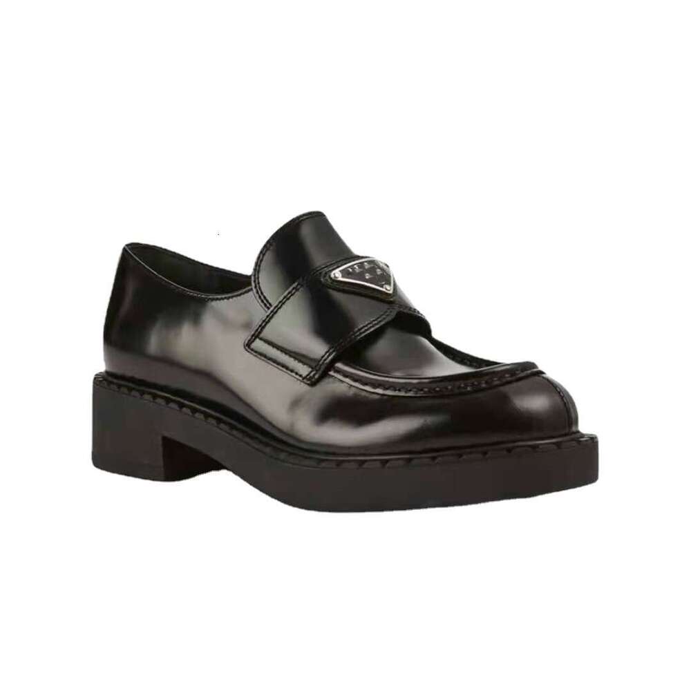 Sheepskin Version ~ British Style Women's Round Toe Triangle Logo Chunky Heel Thick Sole Loafers Versatile Slip-On Shoes
