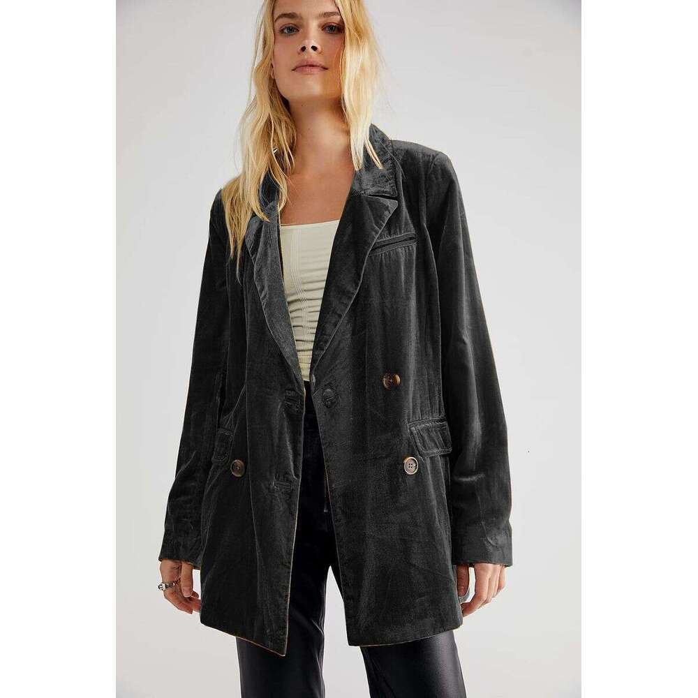 2025S 2025 New Gold Veet With Split Suit Jacket Ins Women's Top