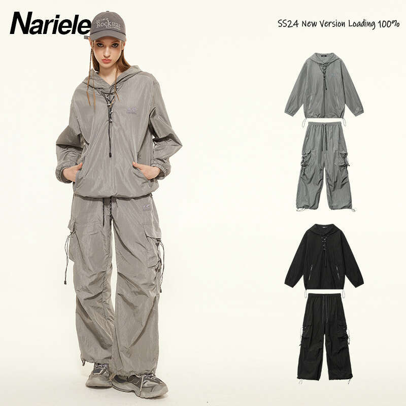 Workwear Set Trendy Brand Spring And Autumn Design Hooded Top Loose Straight Casual Pants B5
