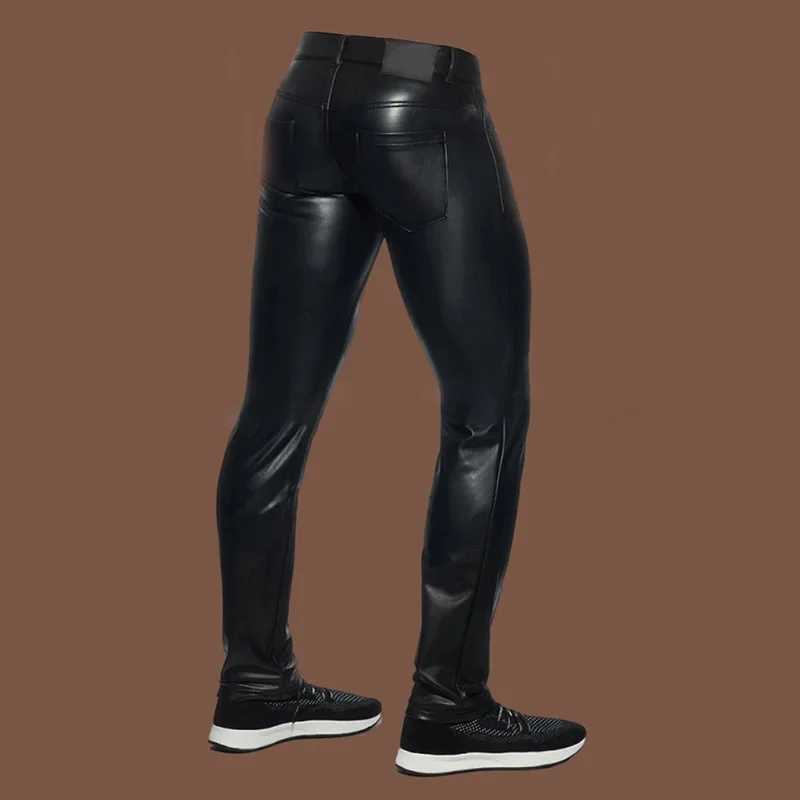 Matte Leather Motorcycle Pants Men Low Waist PU Stretch Tight Trousers Party Men Multi-Pocket Pants Custom New Nightclub Costume W250819