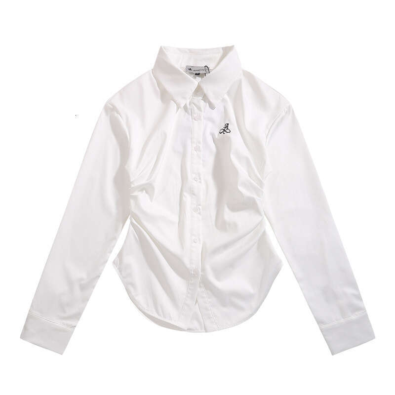 American Style Waist-Cinching Polo Collar Long Sleeve Shirt For Women, Unique Design, Niche Hot Girl Slim Fit Trendy Brand Top B5