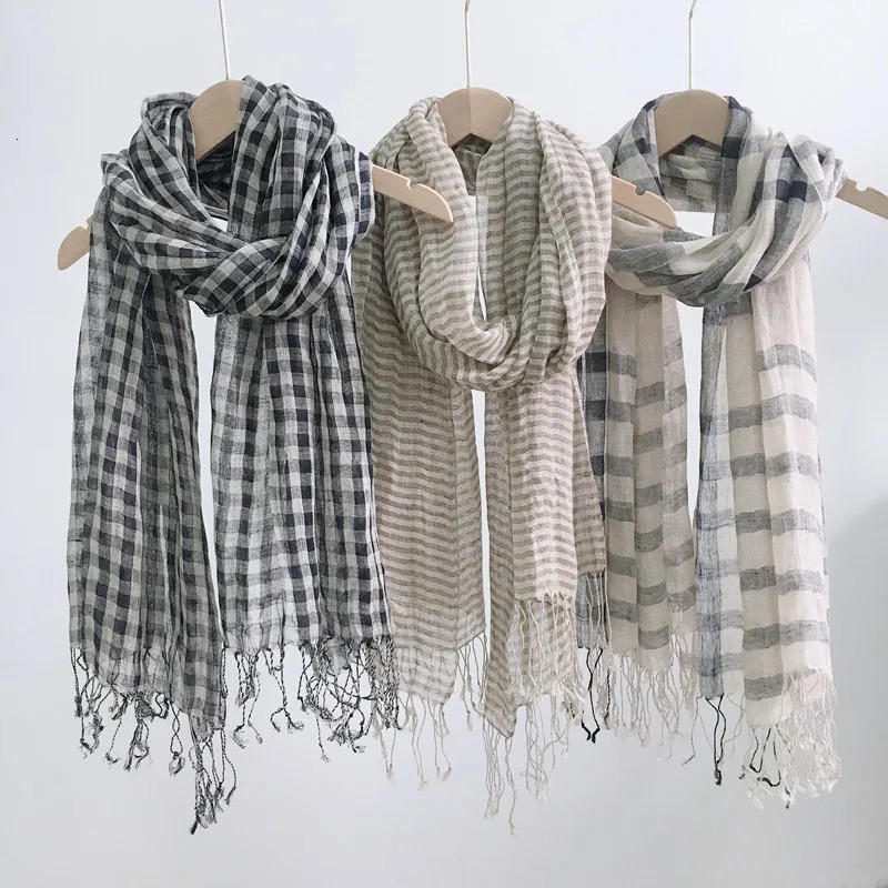 High Quality 100% Linen Scarf Plaid Shawl Four Seasons Scarves Muslim Scarves For Lady 250818