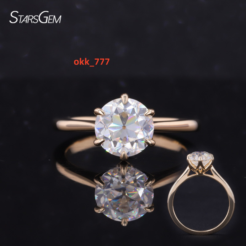 Starsgem Tulip Ring 10k 14k Yellow Gold Jewelry Champagne Color Moissanite 8.5mm Old European Cut Round Moissanite Ring
