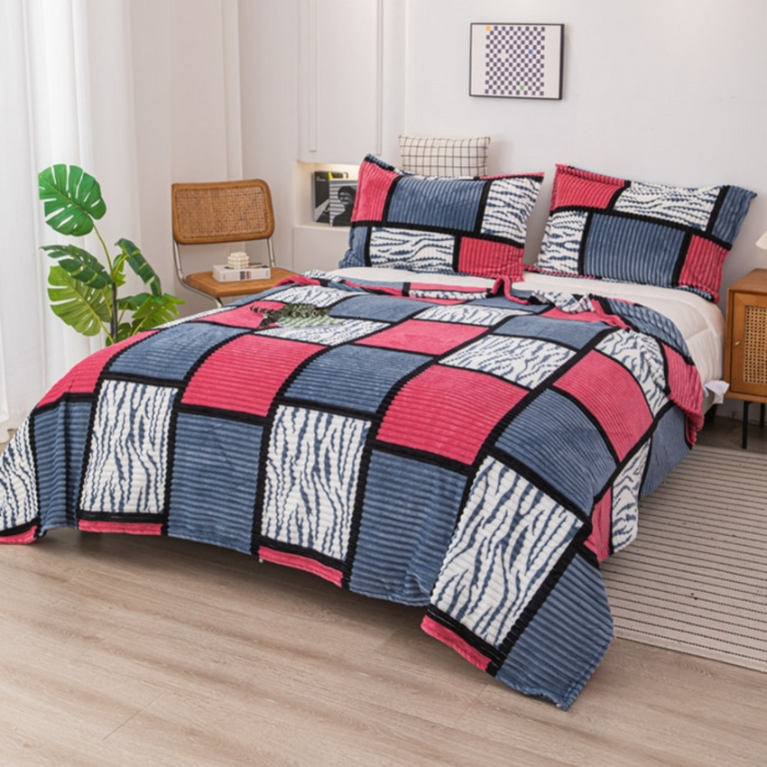 (Total) Danben Home Textiles 2025 New Plaid Striped Magic Velvet Printed Throw Blanket