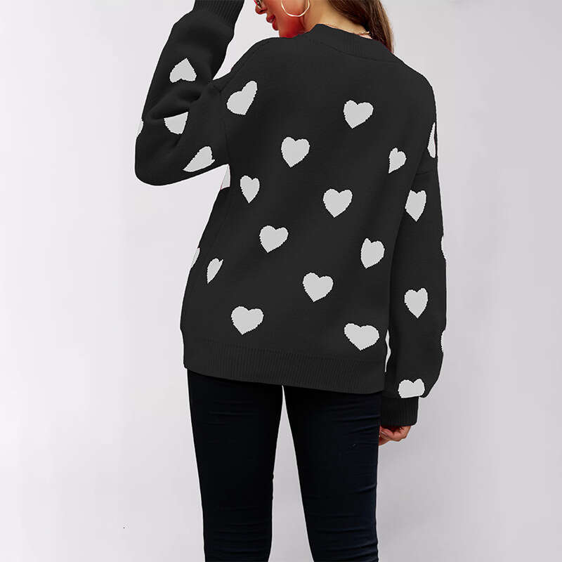 Winter Women's New Valentine's Day Heart Peach Pullover Knitted Loose Sweater B5