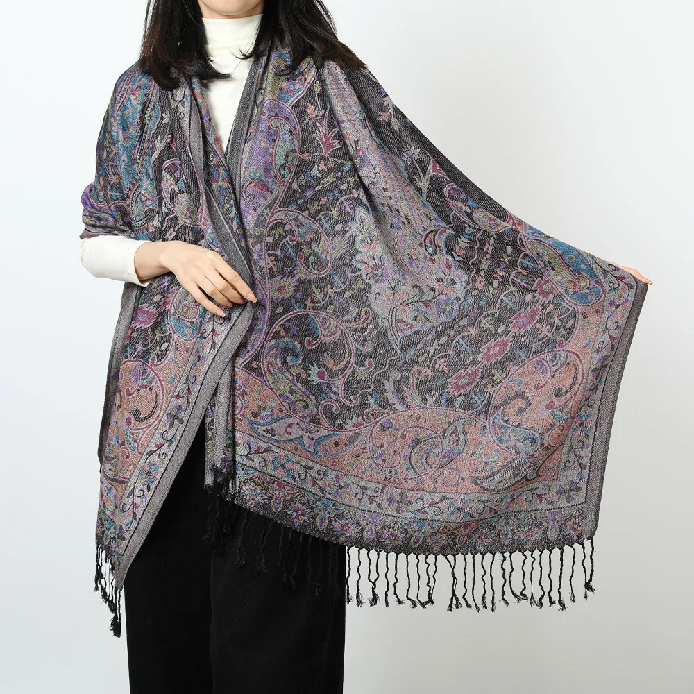 Paisley Pashmina Jacquard Scarf Women Tassel Flowers Borders Female Bohemia Foulard HijabAutumn Winter Warm Wrap Shawl 250818
