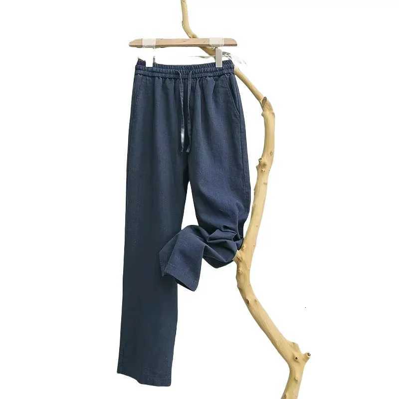 100% Linen Natural Pure Skin Breathable Summer Pure Color Fashion Linen Slim Fit Men Loose 00% Linen Straight Flax Casual Pants W250819