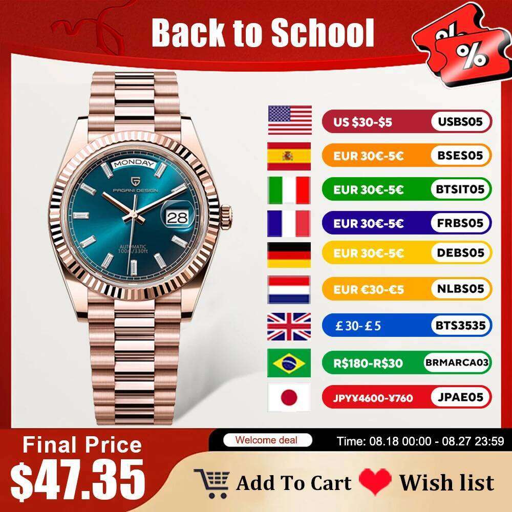 PAGANI DESIGN DD36 Mens Watches Rose Gold Automatic Watch For Men Mechanical Wristwatch AR Sapphire Waterproof Clock Gift