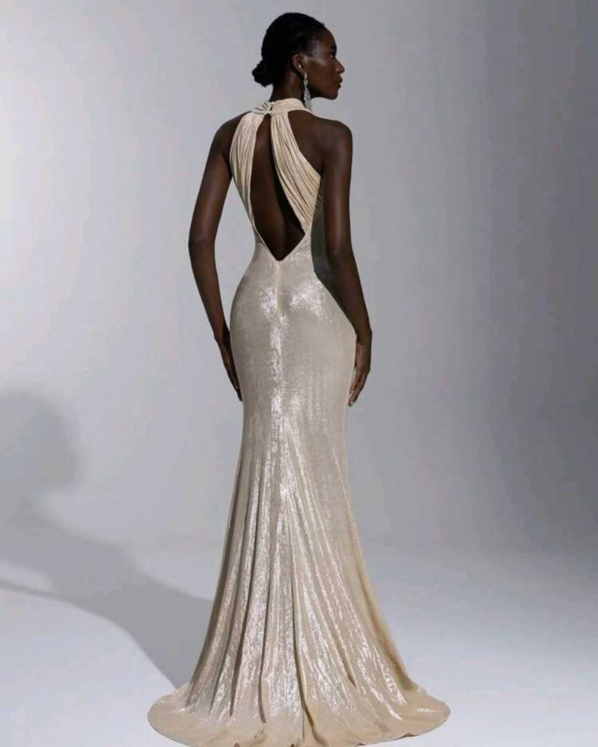 Gorgeous Evening Dresses Mermaid Halter Sequined Sleeveless Backless Prom Gowns Party Dresses Custom Made Vestidos de noche