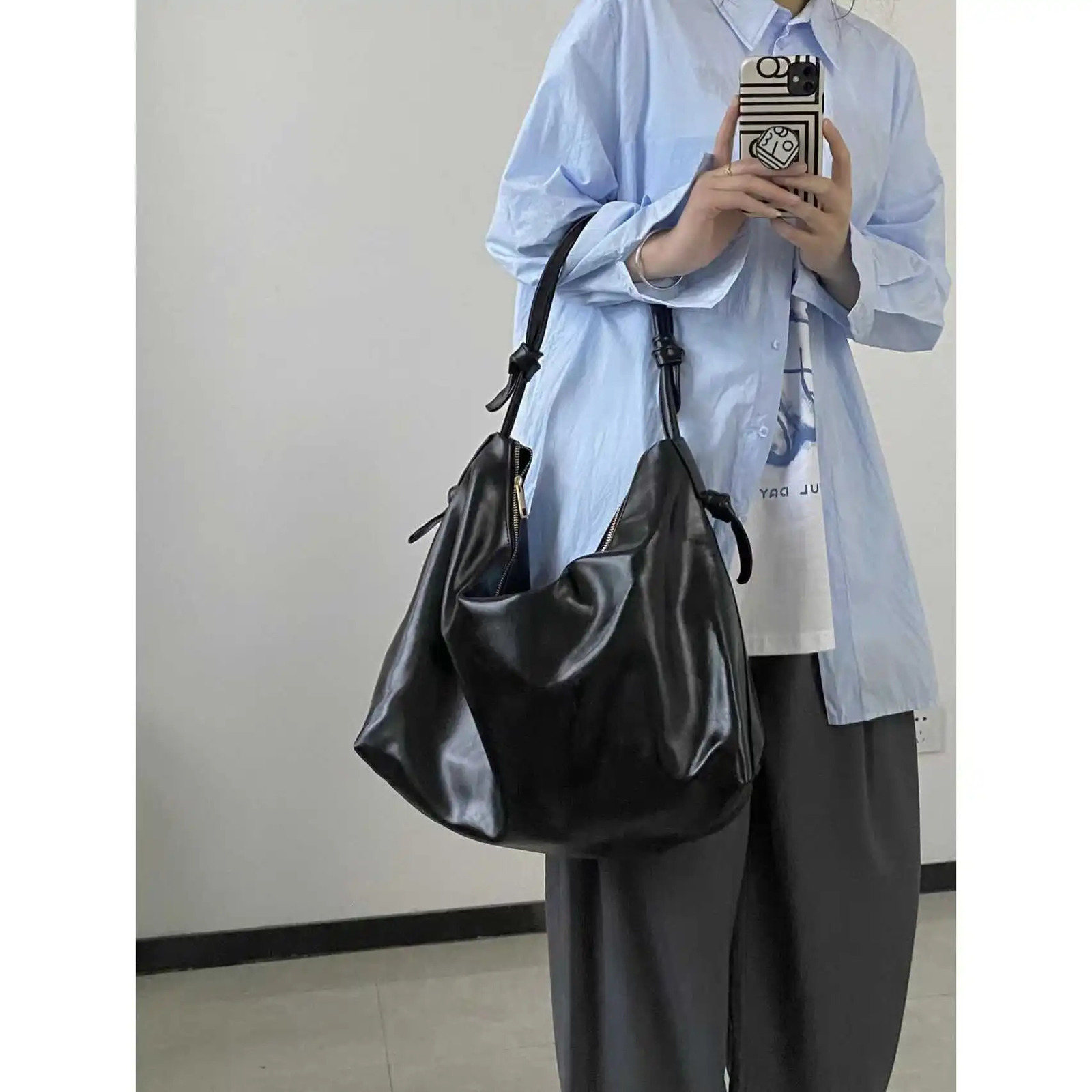 Trendy Soft Leather Tote Womens Bag Large Capaci Single oulder Bag Korean Sle Casual Handbag Faionable All-Match 250818