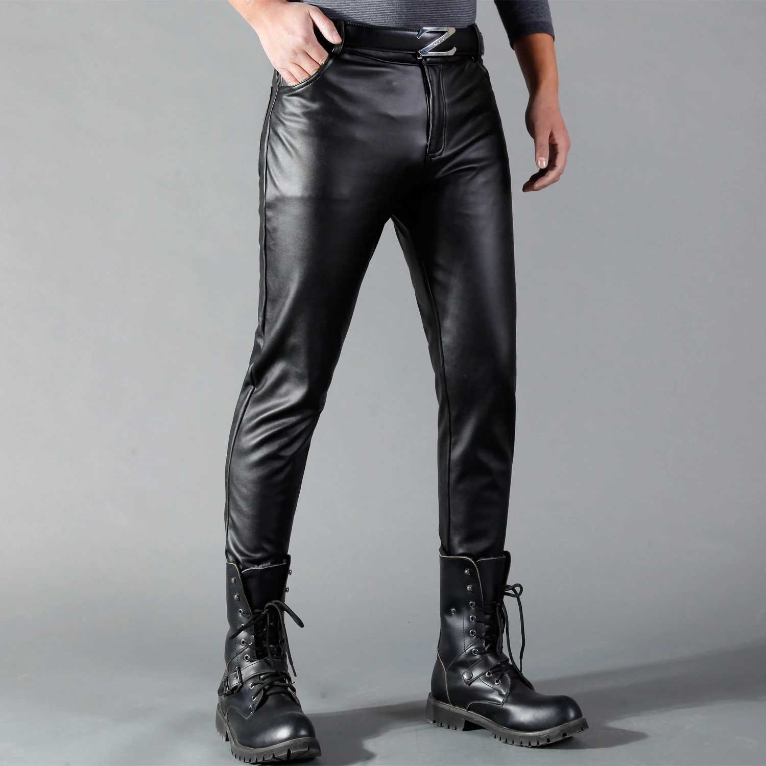 Mens Leather Pants Skinny Fit Elastic Fashion PU Leather Bikers Trousers Nightclub Party Dance Pants Thin W250819