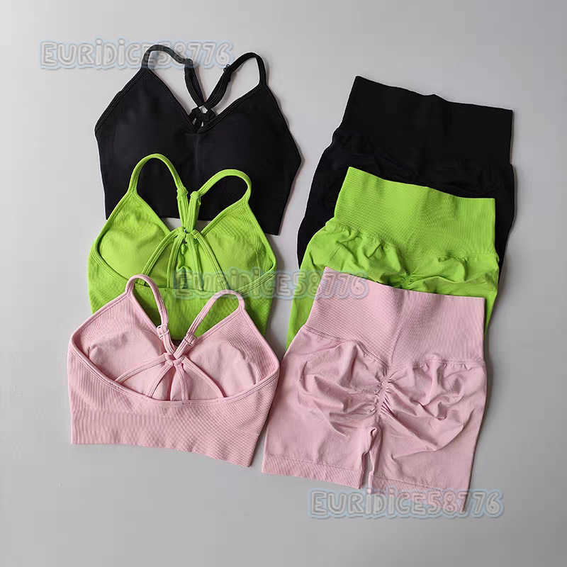 New Fitness Set Beauty Back Bra Yoga Suit Women Quick Dry Sports Training Hip Lift Three-point Shorts Short Sleeve H250819