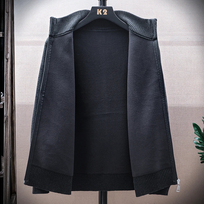 Winter Mens Fleece Sweater Cardigan Mock Neck Knit Coat Casual Jacket High Quality Male Autumn Clothing 250819
