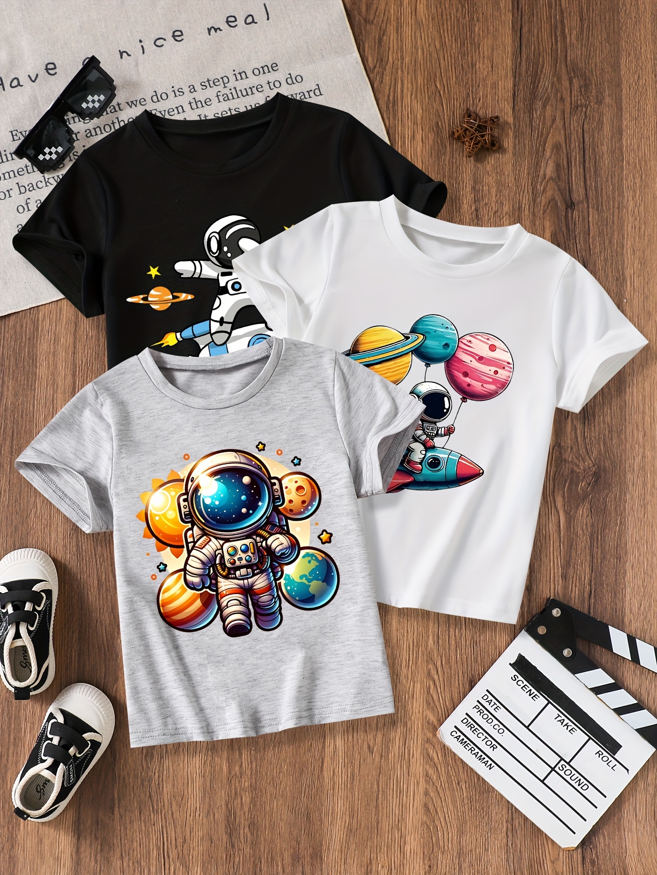 T-shirts Astronaut Graphic Boys Clothing Ensemble: Pack Includes Comfort-Fit Shirts