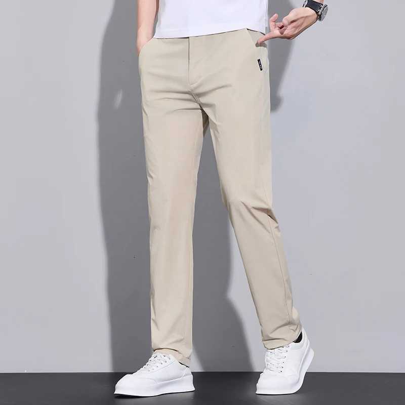 Summer Ultra-thin Mens Ice Silk Casual Pants Solid Color Fashion Korean Business Office Fitted Straight Trousers Brand Clothes W250819