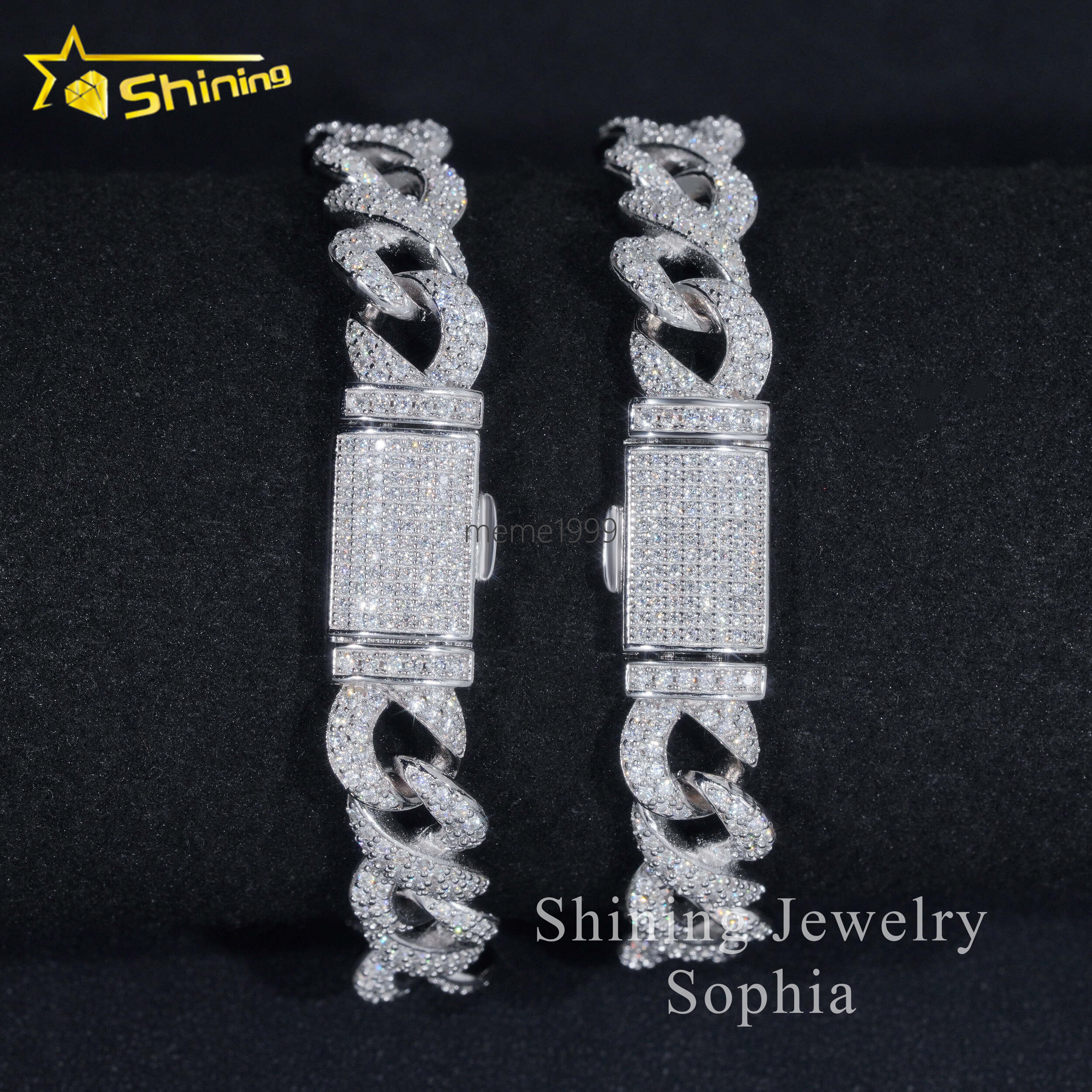 Pass Diamond Tester New Design Fine Jewelry White Gold Plated Moissanite Diamond Cuban Link Bracelet With Brilliant Cut Stones