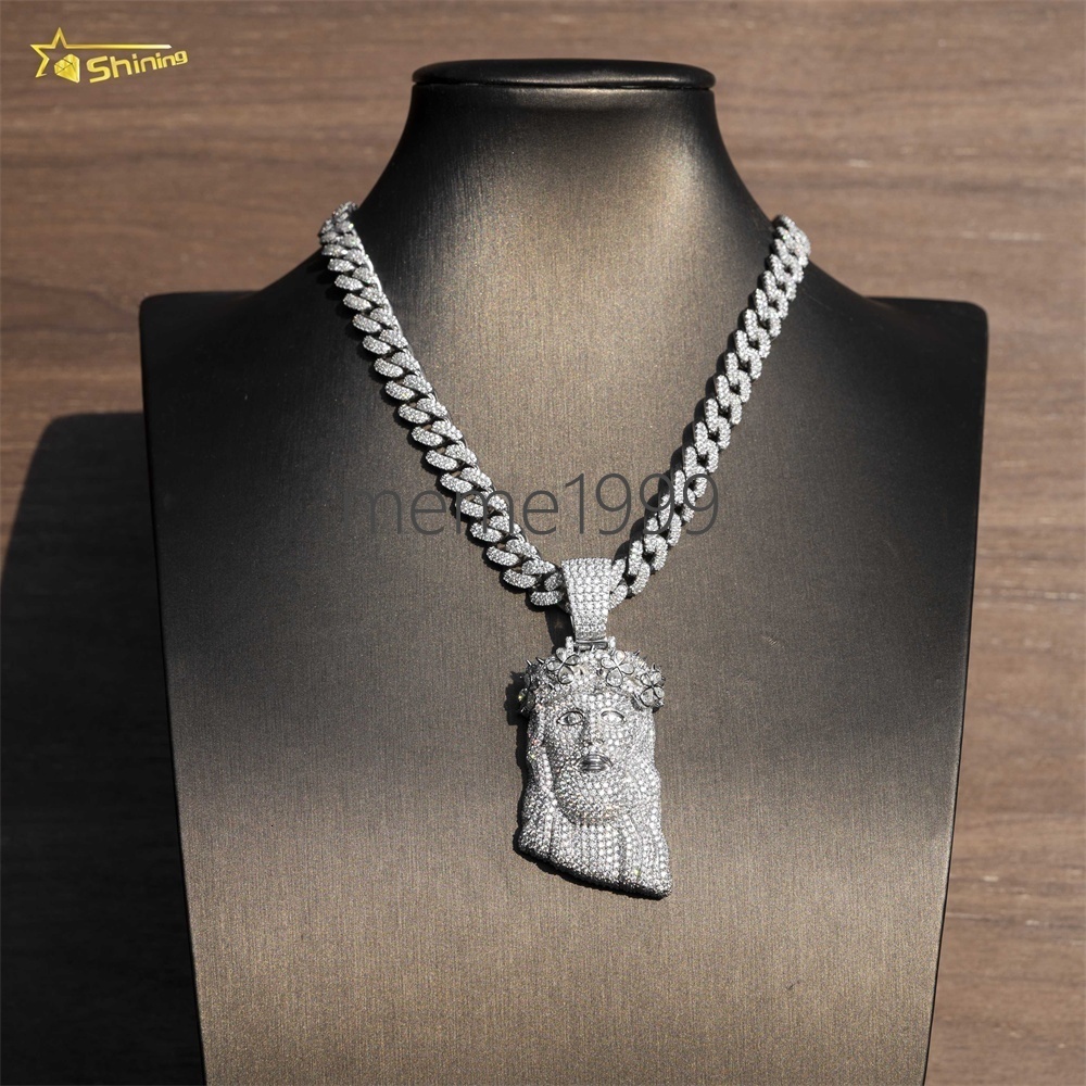 Hip Hop Jesus Head Gold Plated 925 Silver Moissanite Diamond Pave Fully Men Custom Iced Out Pendants