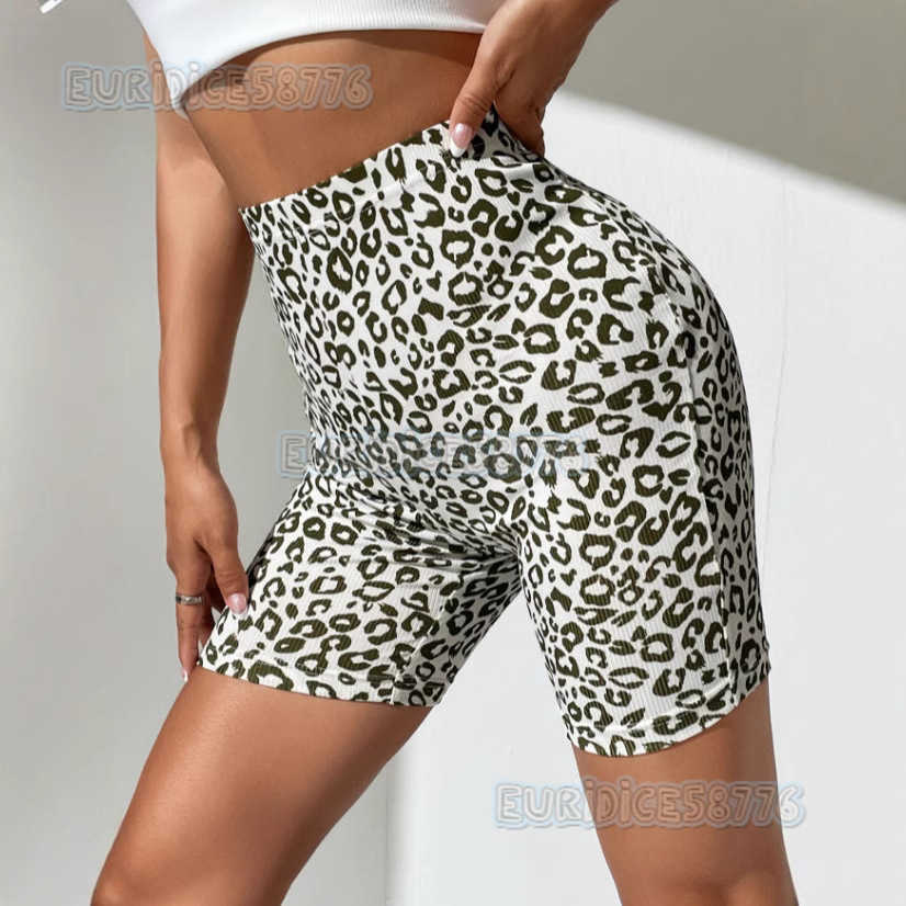 High-waisted Solid Color Leopard Print Fitness High-waisted Slim Yoga Leggings Shorts Five-point Pants H250819