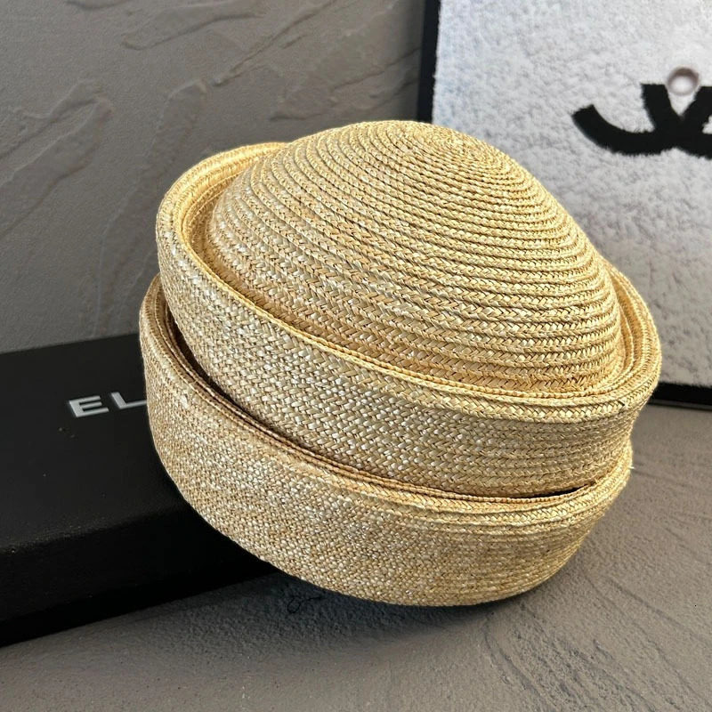 Natural Wheat Straw Hand Woven Berets Women Bohemian Sun Hat Circle Concave Top Straw Hat Girl Church Derby Party Beach Hat 250814