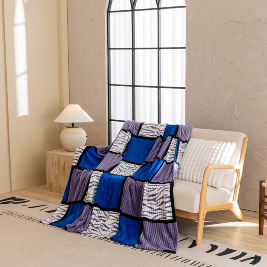 (Total) Chaotong Velvet 2024 New Striped Flannel Printed Checkered Blanket