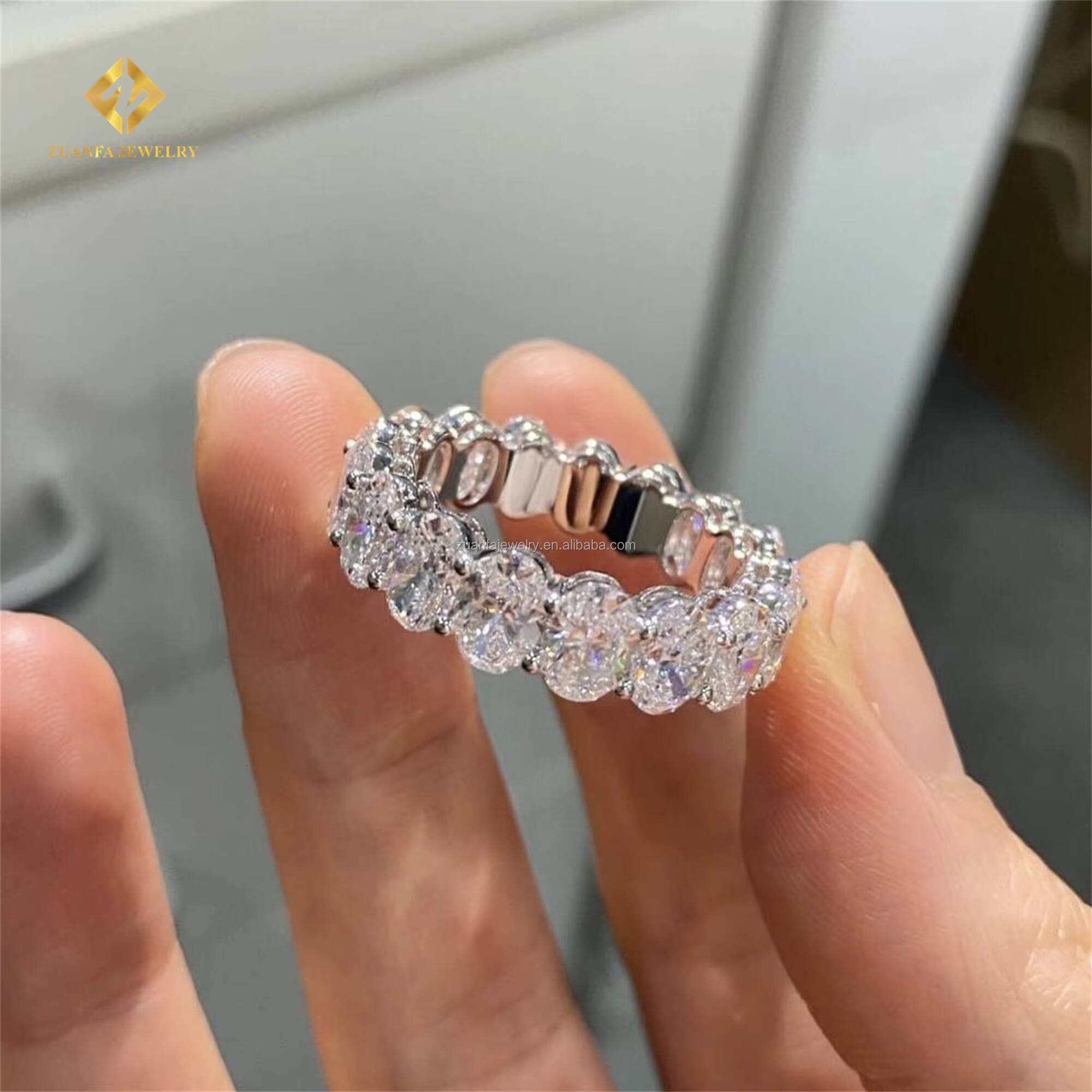 Anniversary Bridal Jewelry Top Quality 10k White Gold VVS1 Oval Moissanite Diamond Fully Engagement Eternity Band Ring Women