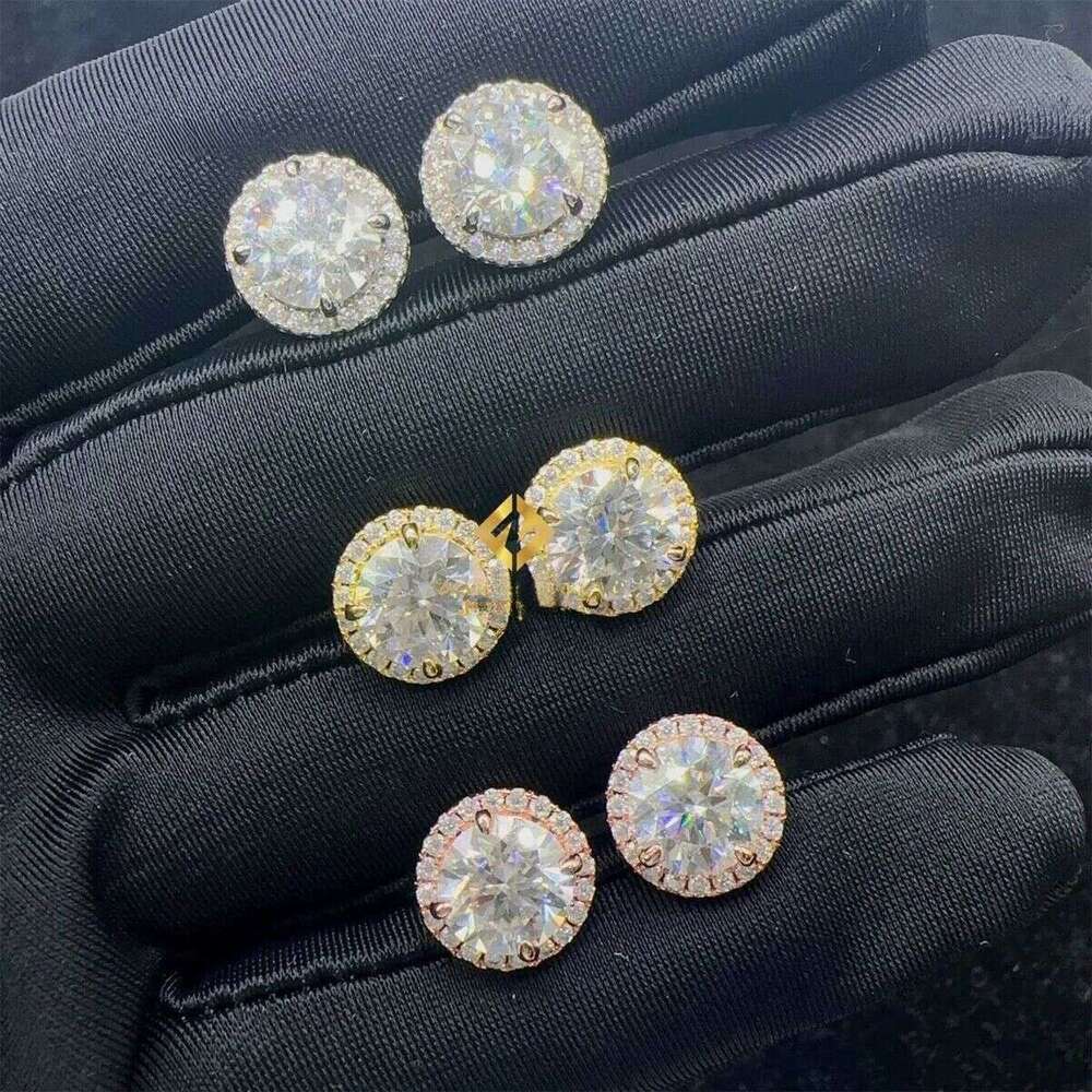 Fashion Fire Jewelry men iced out hip hop sterling sier 9mm screw back moissanite Dia Stud Earrings Men