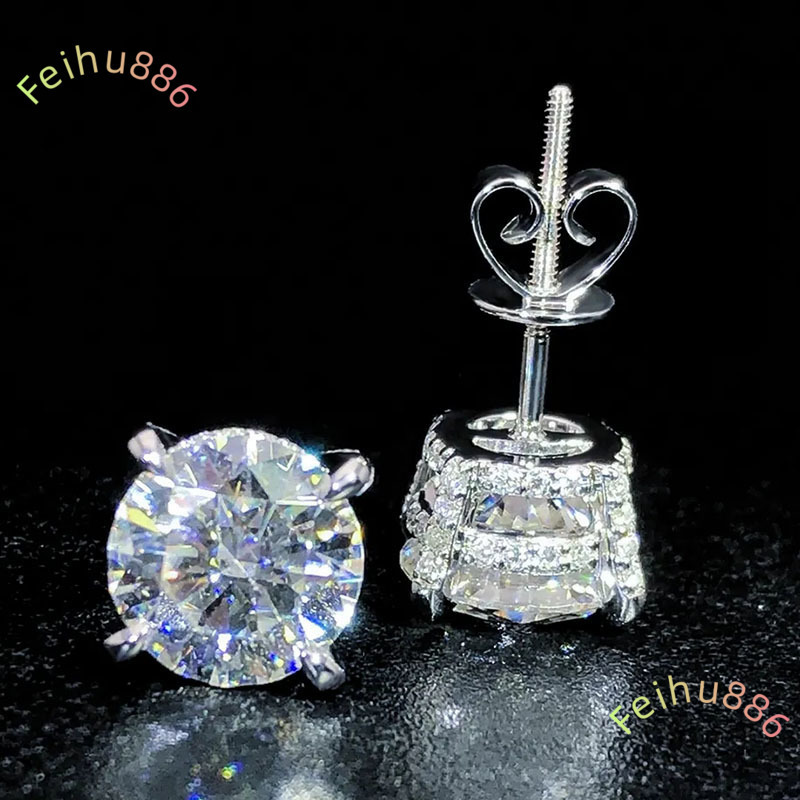 Custom Real S925 Sterling Silver 14k Solid Gold Earrings D Vvs Moissanite Lab Natural Diamond Studs Earrings