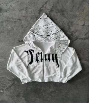 Letter Zipper Hoodie Y2K Harajuku Mens and Womens Hip Hop Pattern Rhinestone Print Sweatshirt Fashion Casual Zipper Jacket 250819