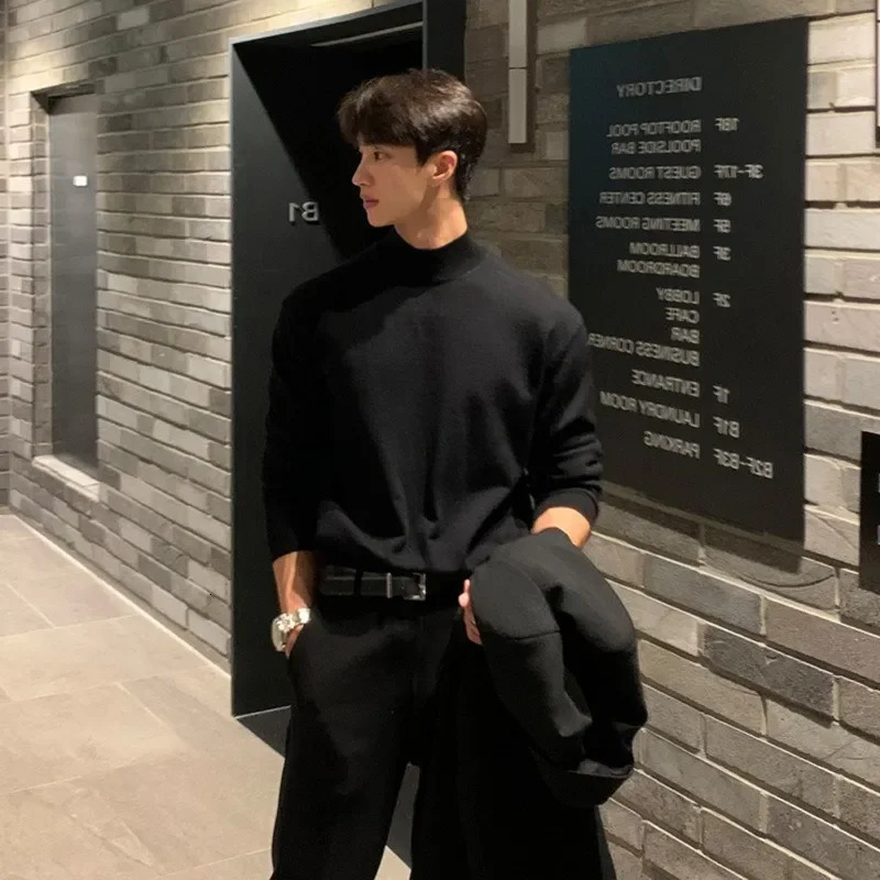 Autumnwinter Half Polo Turtle Neck Sweater Mens Korean Style Loose Fit Color Medium Knit Base Layer Top Sleeve Inner 250819