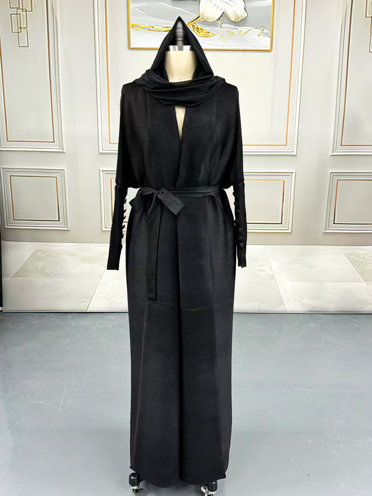 Long robe coat Ethnic Clothing The Middle Eastern printed pleated robe coat is elegant in Arab style 25309