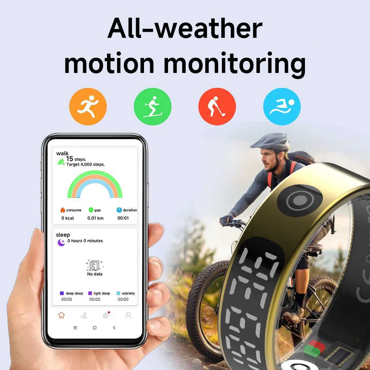 2025 High Quality Smart Ring 5ATM Waterproof Touch Gesture Operated Heart Rate Big Battery Multi-motion Mode For Android IOS W250819