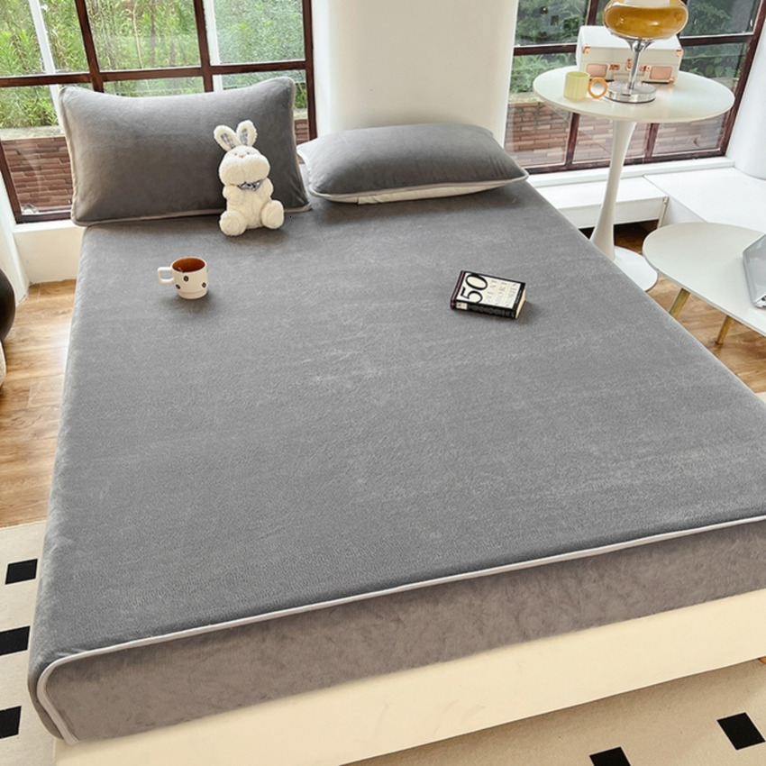 (General) Angel 2025 New Solid Color Printed Single Layer Milk Veet Bed Sheet Mattress Protector