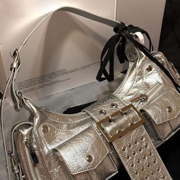 Designer Bag Tote Bag Shoulder Bag Autumn Winter New Sweet Jubilee Hot Girl Fashionable Metallic Silver Motorcycle Rivet Single Shoulder Underarm Cros