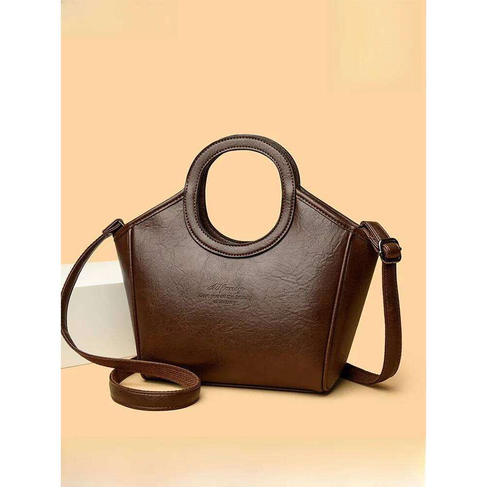 Trendy Leather Oulder Women Crossbody Handbag Soft Cowhide Small Size Basket Ape Everyday Bag For Middle Aged Mot