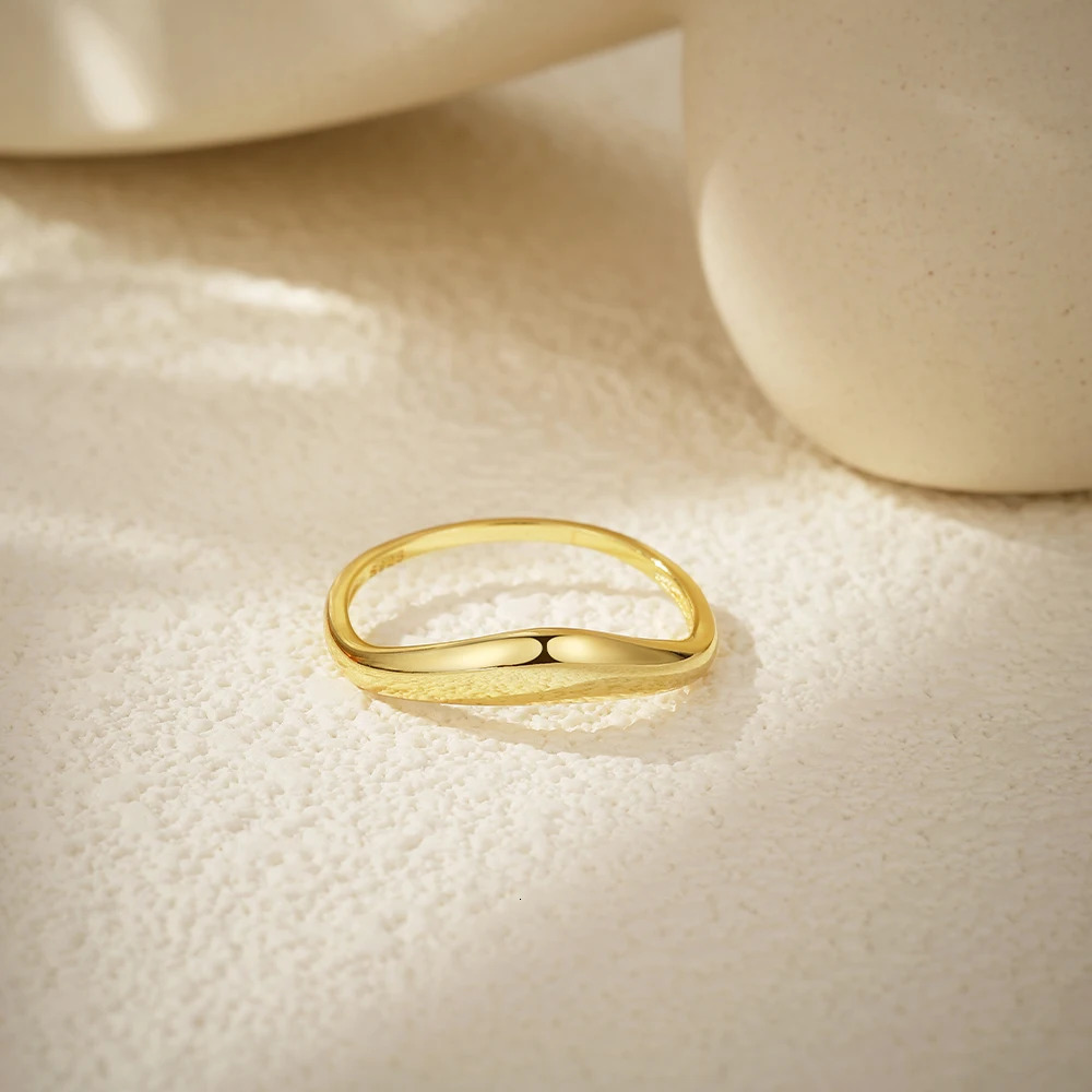 Aide 925 Sterling Silver Stackable Finger Plain Ring for Women Wedding Golden Glossy Ring High Polishing Jewelry Valentines Day 250815