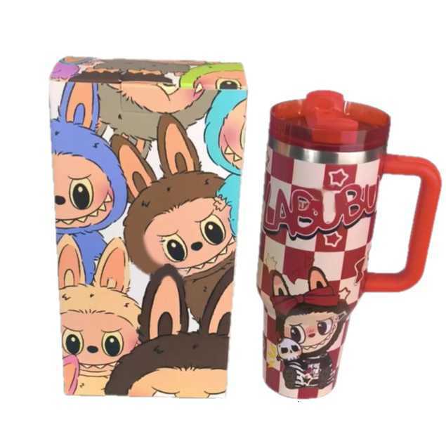 New Labubu 40OZ Stainless Steel Drum Type with Tibial Drive Insulated Cup with Straw and Lid Large Capacity Car Cup X2506056