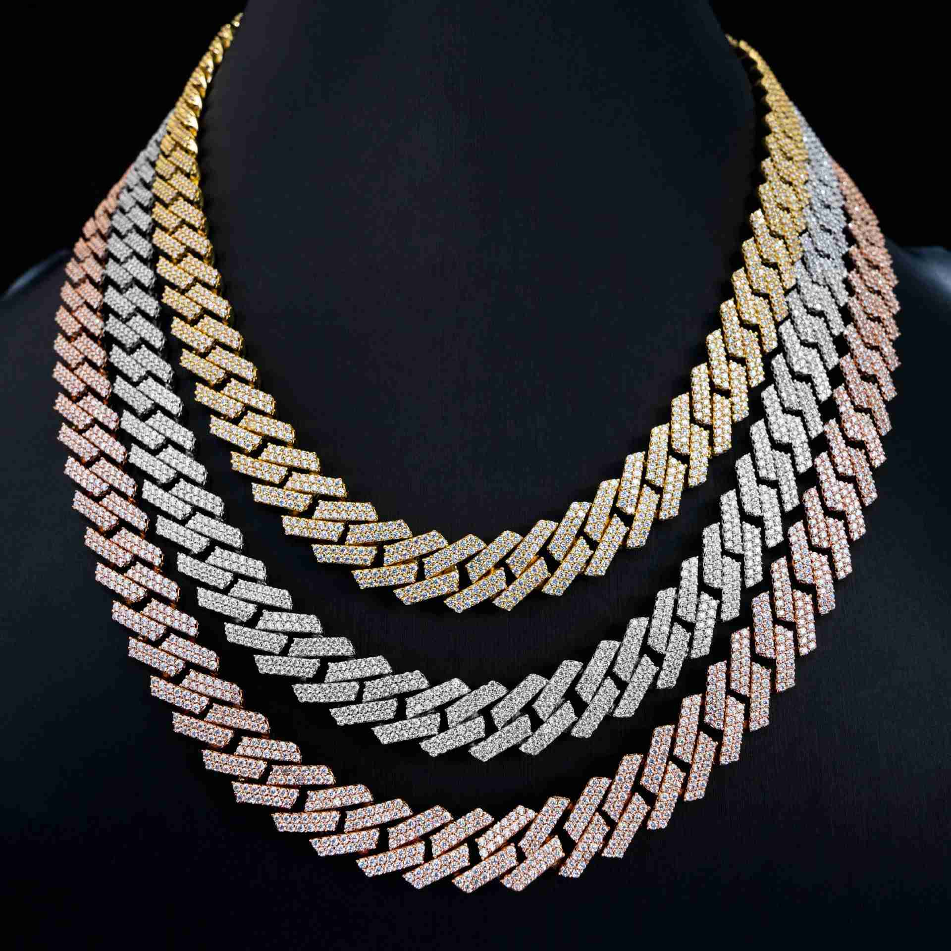 Hip Hop Trend Tested 925 Sterling Silver VVS Moissanite Cuban Chain 10mm Iced out Full Moissanite Necklace Gold Plated for Gift