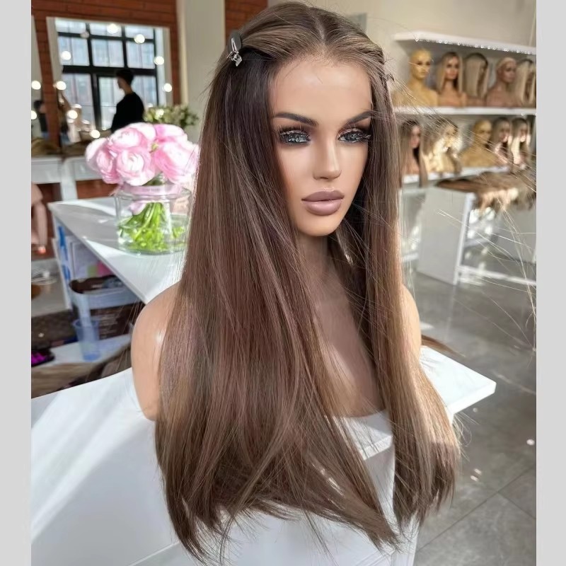 Cuticle Aligned full Lace Wig brown Human Hair Wigs Straight Lace Front Wig Top quality Silk natural european hair wig Hd lace