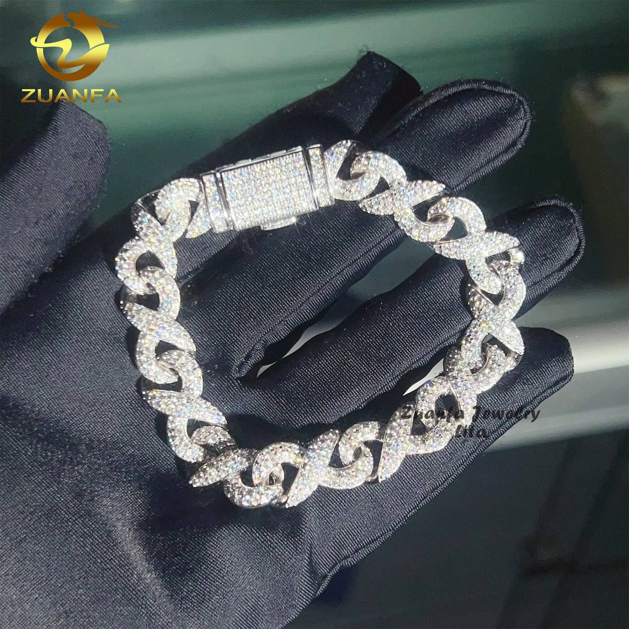 Factory Price High Quality 925 Sterling Silver Hip Hop 10mm Infinity Cuban Chain VVS Moissanite Cuban Link Bracelet