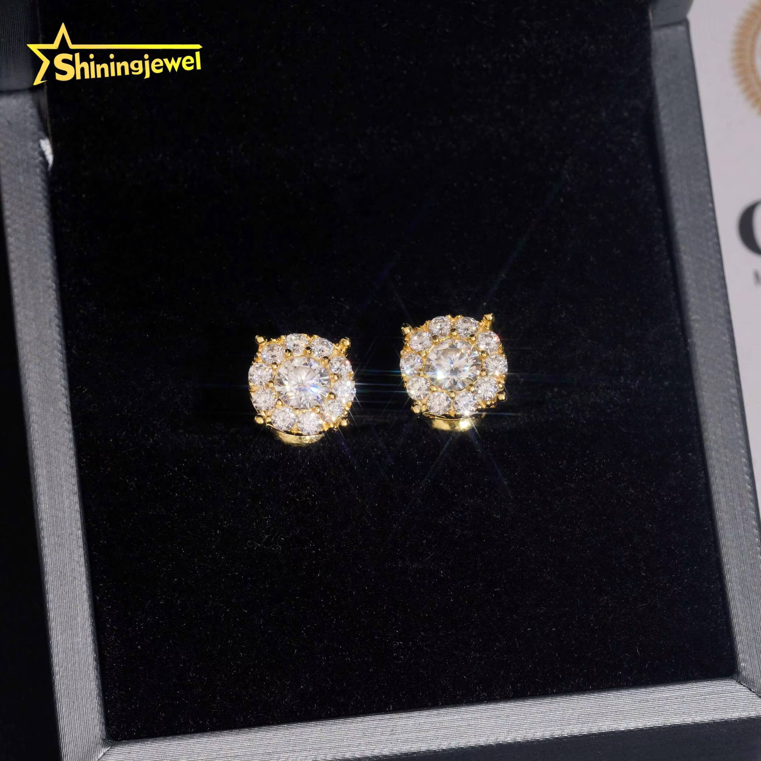 2025 new style Moissanite Circle Stud Earrings Real Gold Plated Cluster Ear Studs Pass Diamond Tester Hip Hop 925 Silver
